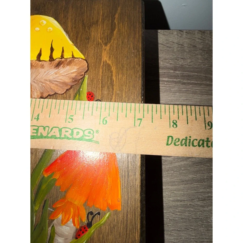 Vintage Hand Painted Mushroom Ladybug Wooden Knife Block Signed IG Cottagecore